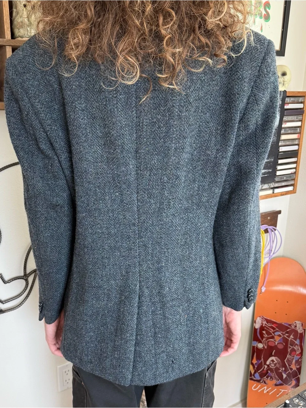 Vintage 80s Harris Tweed Blue Herringbone Wool Blazer ~ Size 42 / M